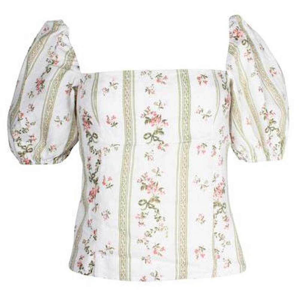 Reformation Arancini Linen Puffed Sleeve Top in Heath Floral, Size 4 - Picture 3 of 9